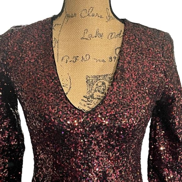 Express Sz 0 Red‎ Sequin Bodycon Mini Dress Holidays Party Cocktail Vamp - Picture 4 of 12